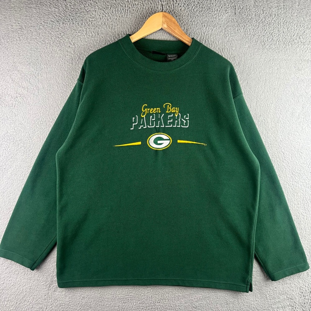 Active Green Bay Packers Fleece Sweatshirt Mens Large Green Embroidered Pullover